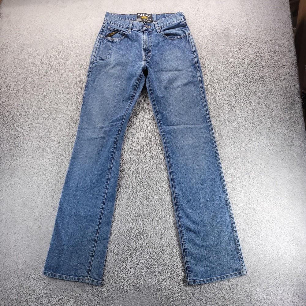 Ariat Rebar M4 Jeans Mens 30x38 Blue Low Rise Relaxed Bootcut Stretch Denim